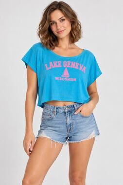 Ocean Blue Lake Geneva Cropped Oversize Thin TShirt